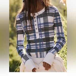 FP Movement by Free People Blue Plaid Long Sleeve Top